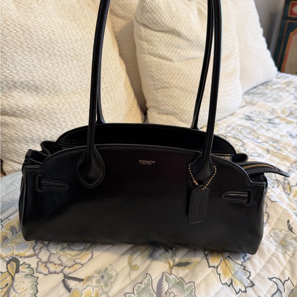 NWT Coach Empire 34 Shoulder Bag in Black Glazed Leather - Picture 2 of 9